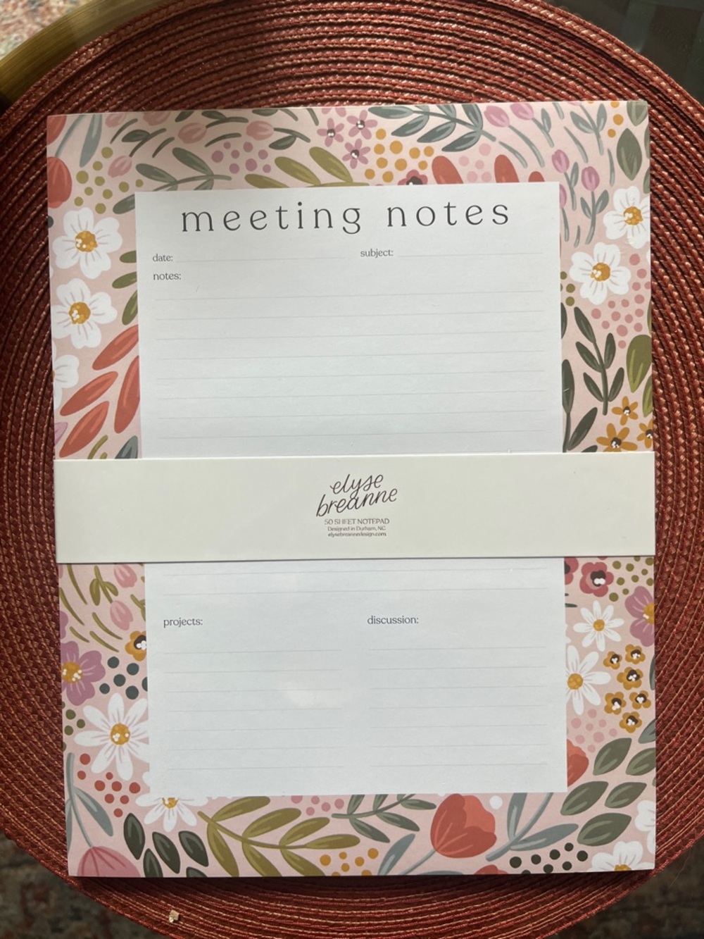 Elyse Breanne Pink Floral Meeting Notes Notepad